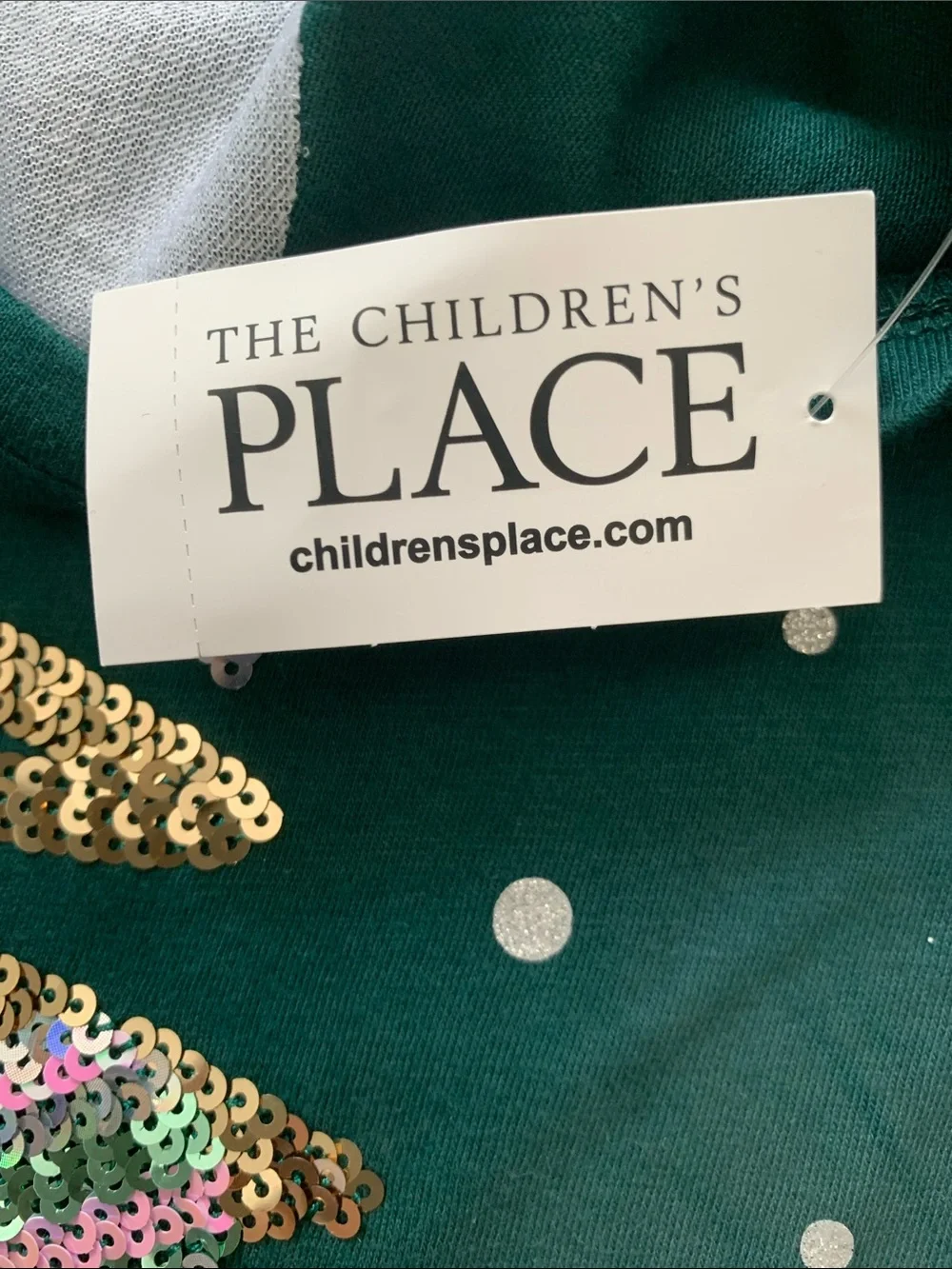 NWT The Children's Place Teal Green Long-Sleeve Sequin Tree Top Size Lg